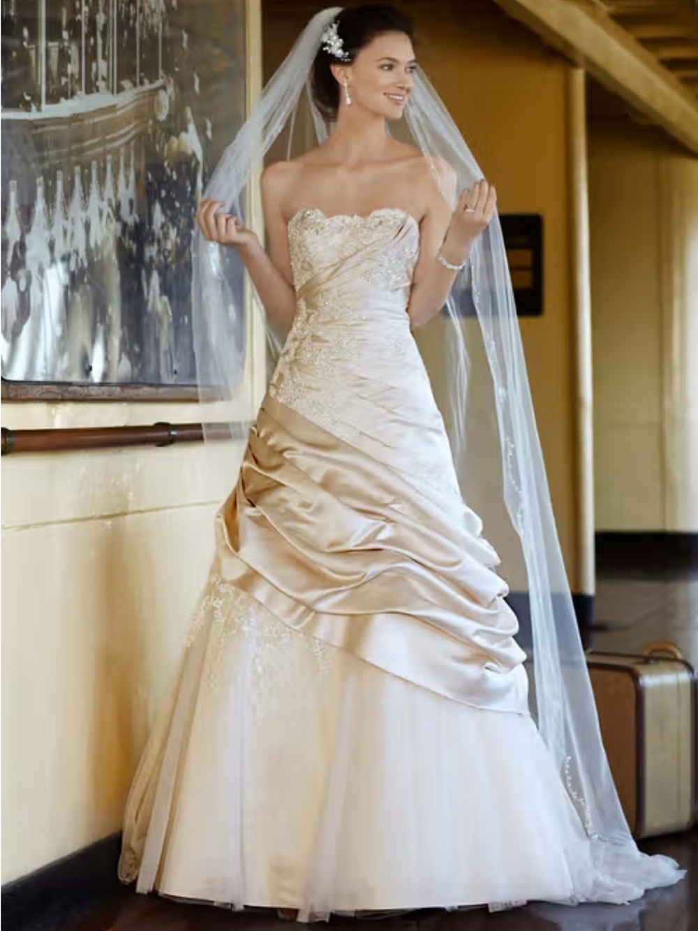 Stunning New David’s Bridal Draped Satin Wedding Gown